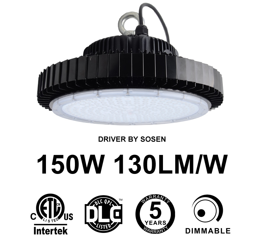 100 Watt 125lm W Ufo Led High Bay Lights Ul Tuv Driver Sosen 150w Ufo Led High Bay Light 130lm W Driver Sosen Etl Cetl Dlc Listed