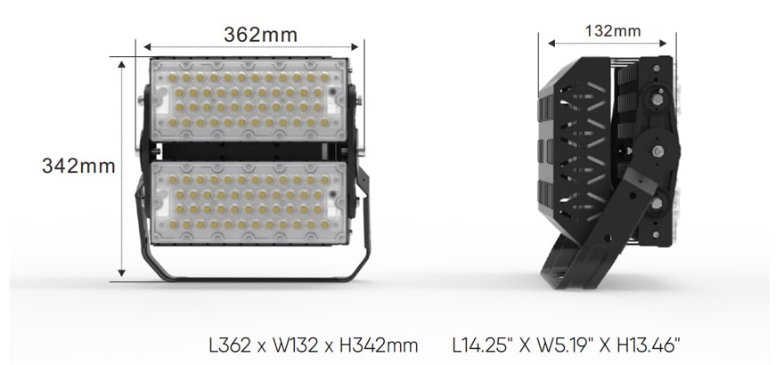 Slim ProX 200W IP66 LED Modular Flood Light size