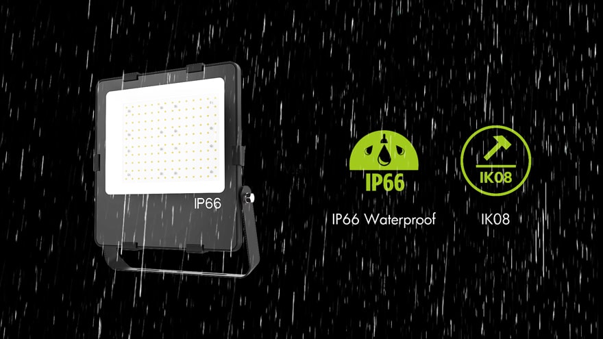slim eko 150w led flood light has IP66 waterproof and IK08 characteristic