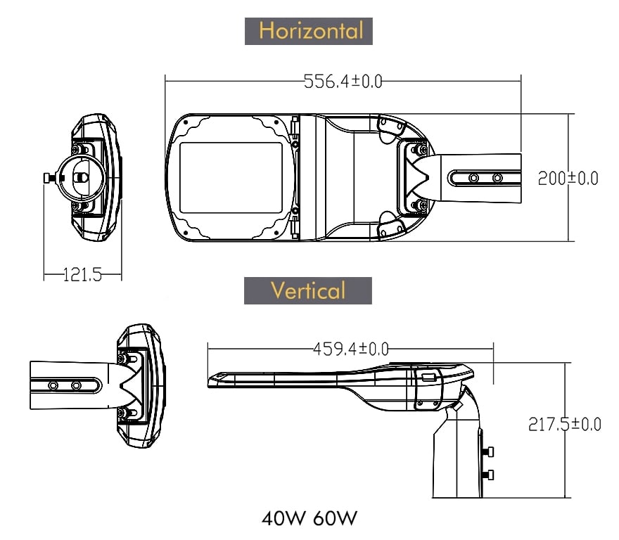 pluto 40w-60w led street light size