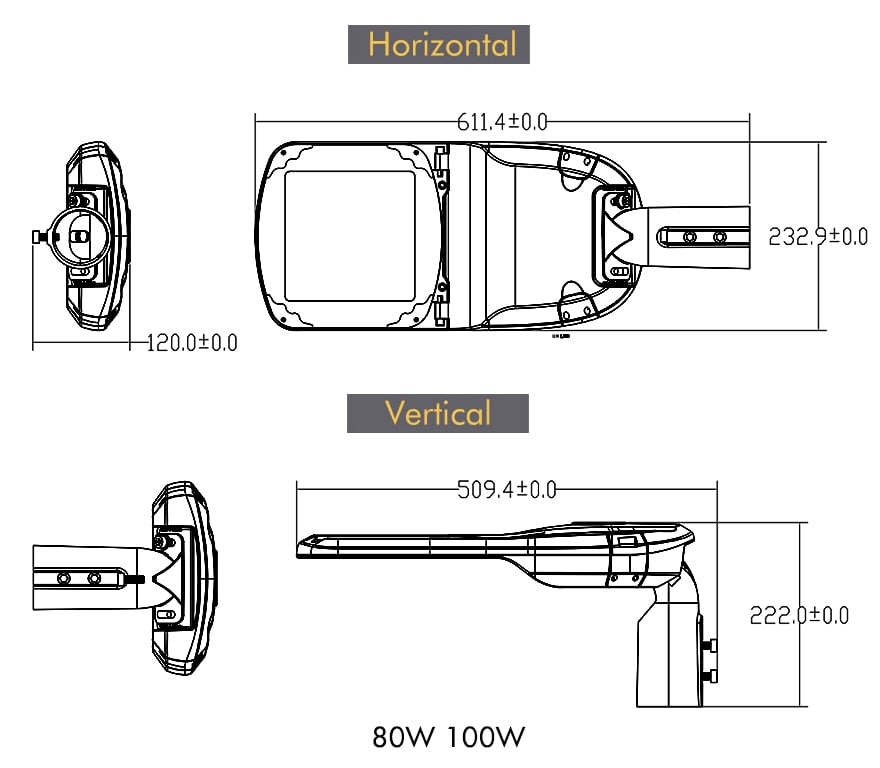 pluto 80w-100w led street light size