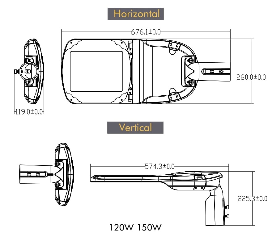 pluto 120w/150w led street light size