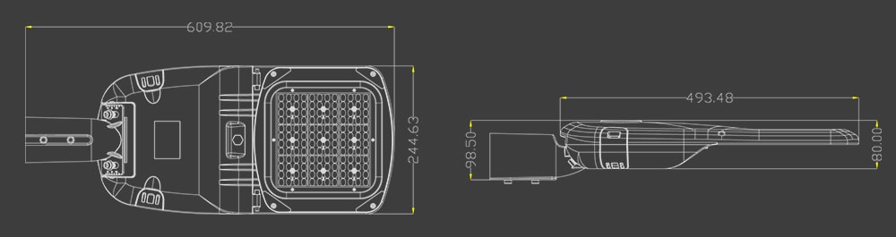 80W streamlined pluto LED Street Light 130-165lm/w size