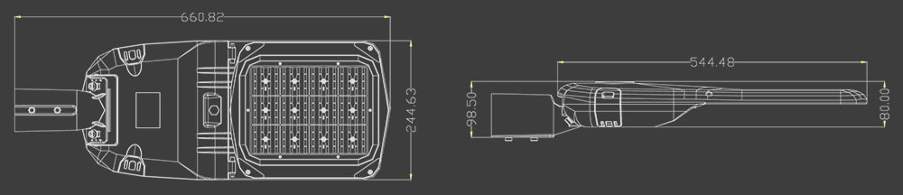 80W streamlined pluto LED Street Light 180lm/w size