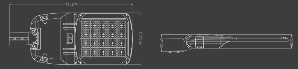 120W Streamlined Pluto LED Street Light 180lm/w size