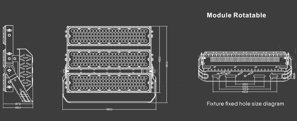 slim pro 600W LED Sports Lighting size