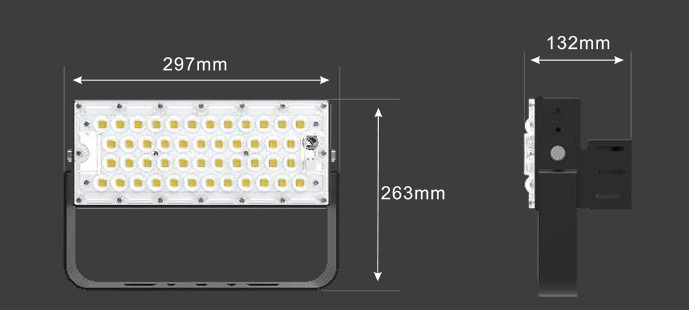 100W Slim Pro LED Sport Flood Light Fixtures size