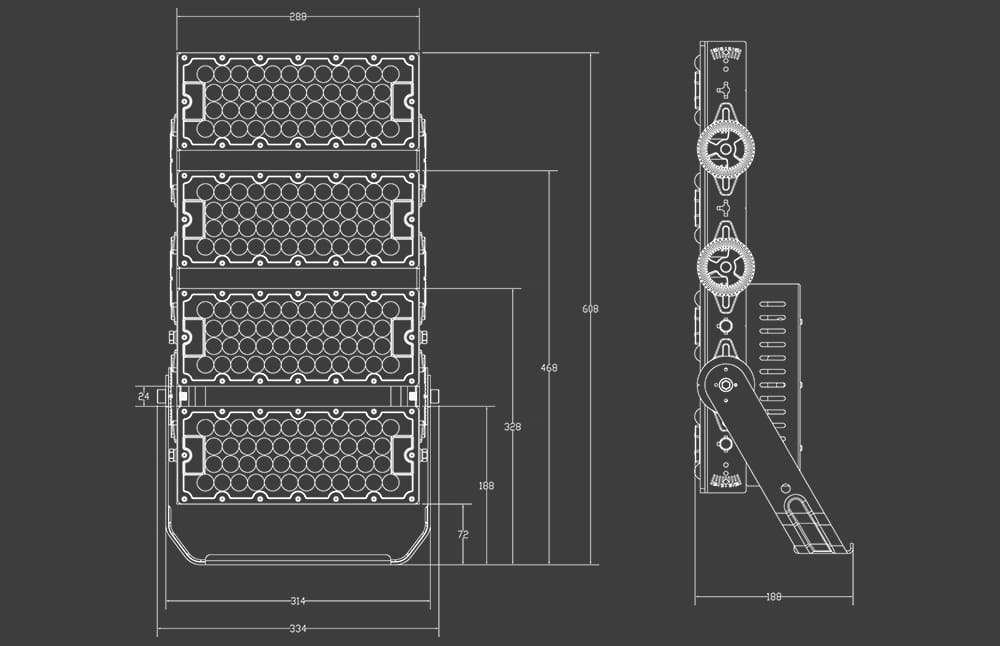 400W 480W Light Tower Light Fixtures size