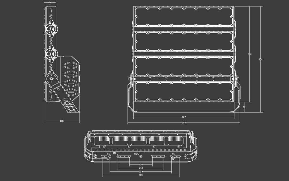 800W 1000W Outdoor LED High Mast Lighting size