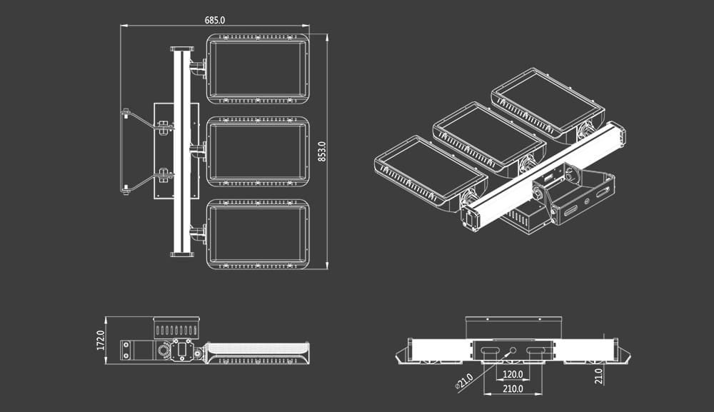 720W/ 900W Stadium LED Light size