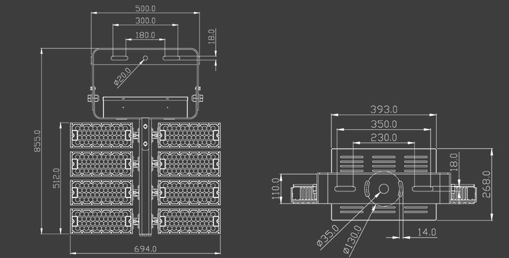 800W transformer LED High Mast Flood Light size