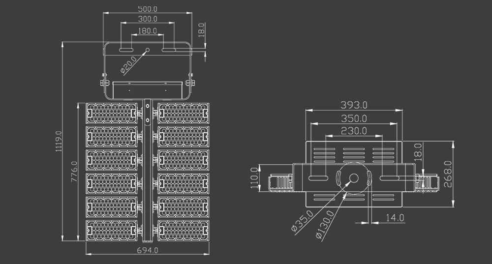 1440W Transformer LED Large Stadium Lights size