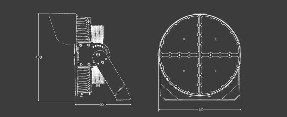Round Slim Aluminum LED Sports Light 480W size