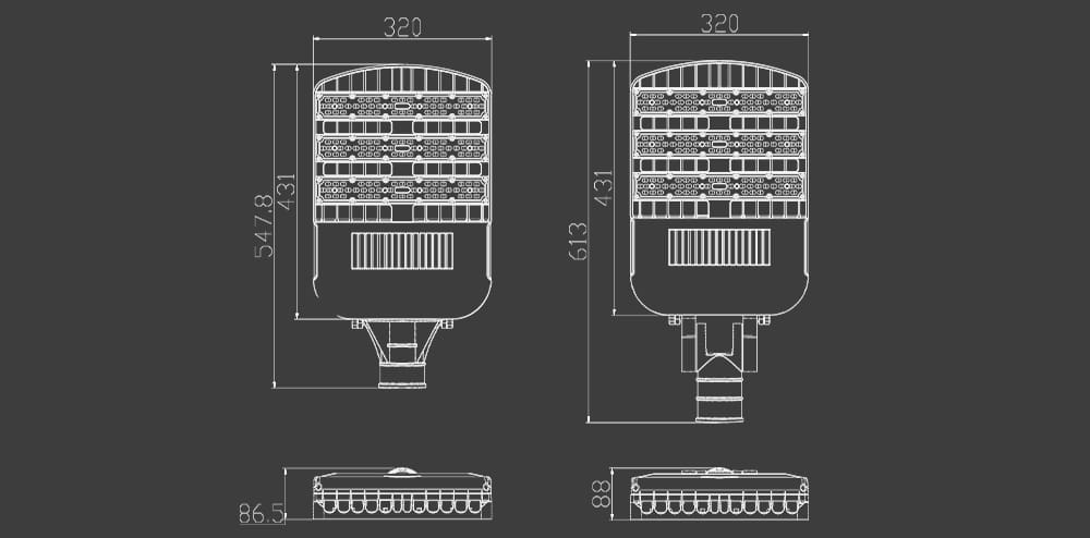 venus 120W LED Street Lamp size