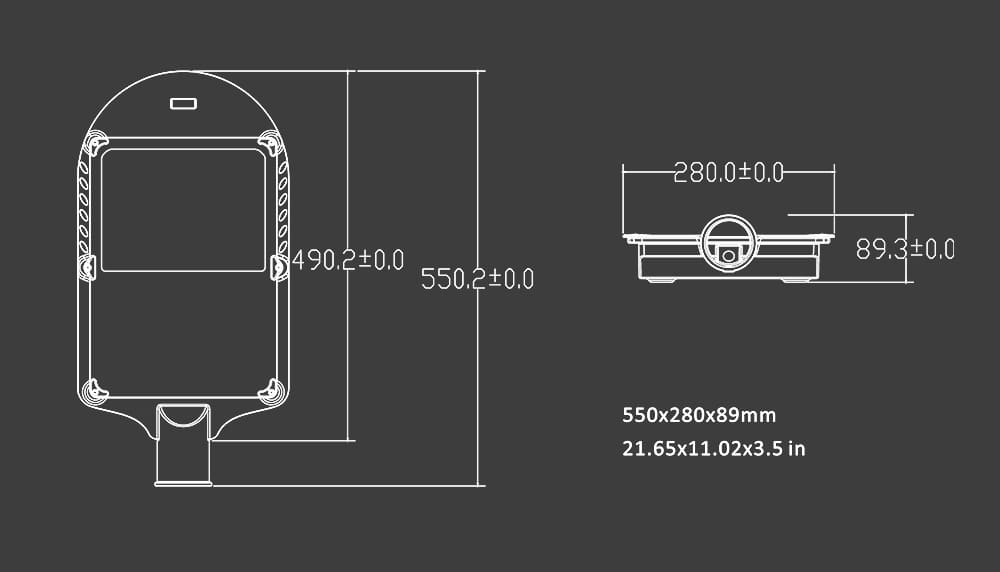 Saturn 200w LED Street Light size