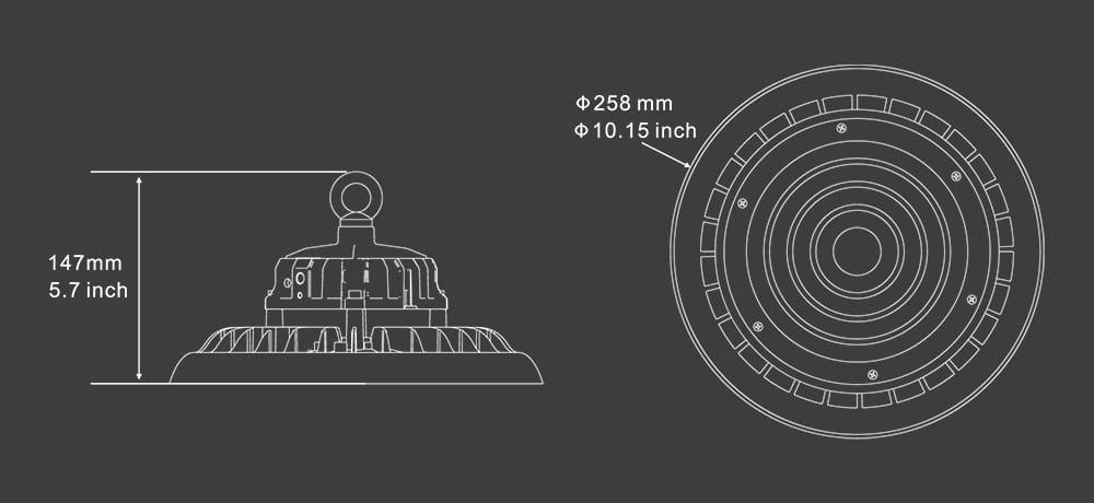 100W Slim UFO LED High Bay Light size