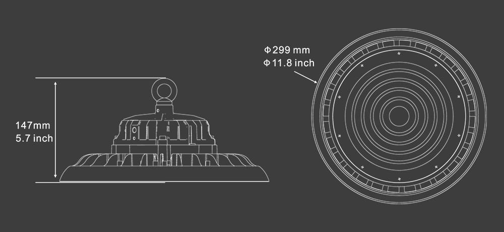 150W slim UFO LED High Bay High Light size