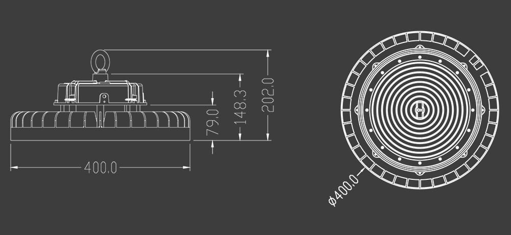 Slim 200W UFO LED High Bay Light size