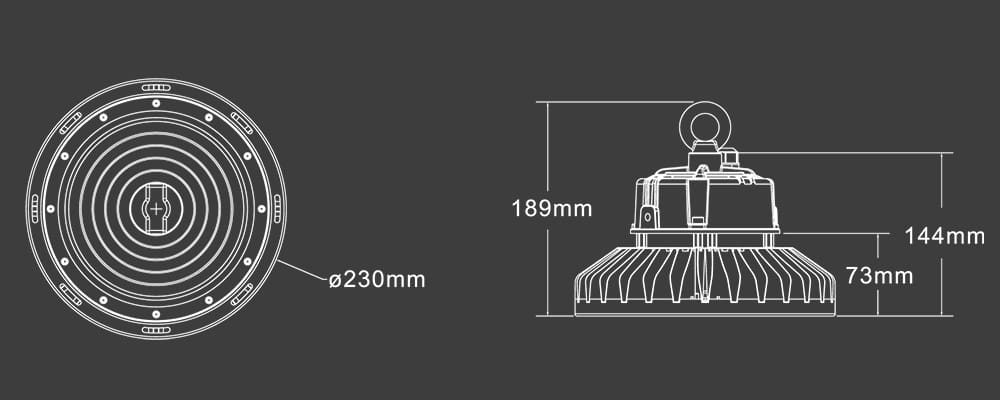 150W 160Lm/W slim fin UFO LED High Bay Light size