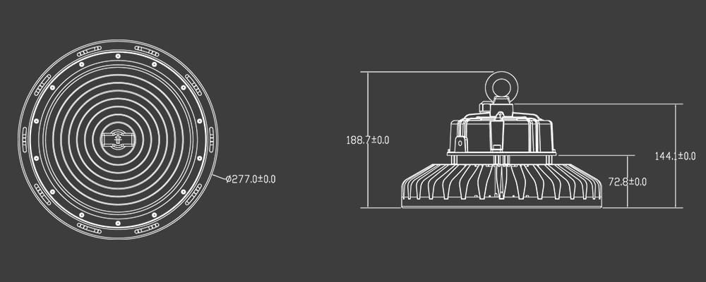 200W Slim Fin UFO LED High Bay Light size