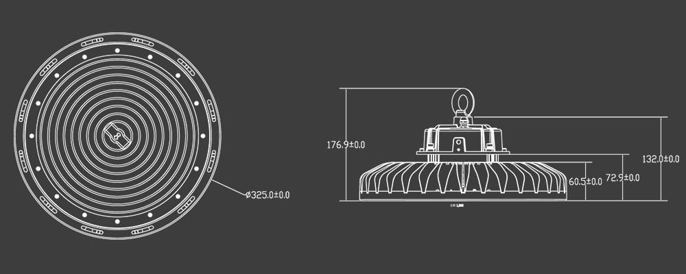 240W Slim Fins UFO LED High Bay Light size