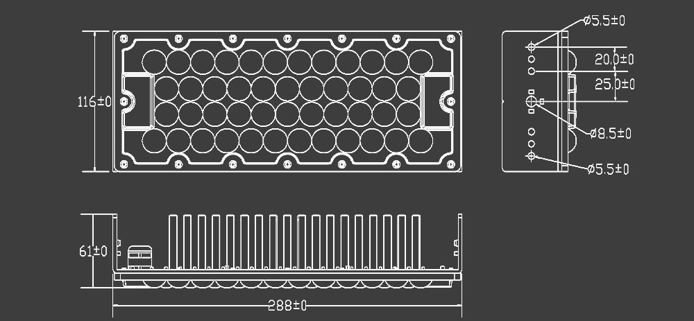 100W proe LED Fin Module Light size