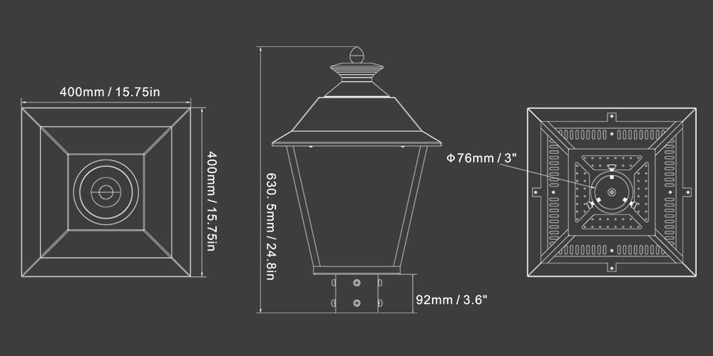 60W pro led post top light size