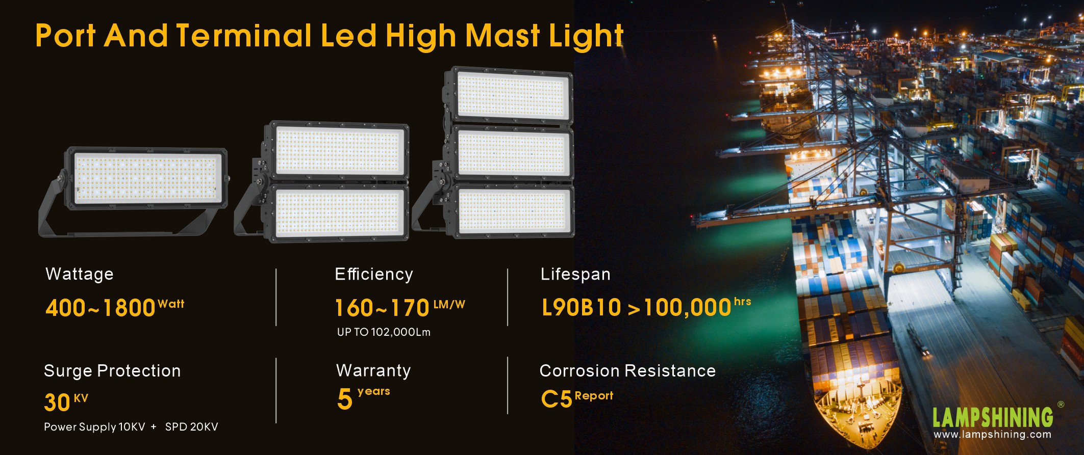 MAX-T LED HIGH MAST LIGHT 400W-1800W PORT AND TERMINAL BOR CRANE LED LIGHTING