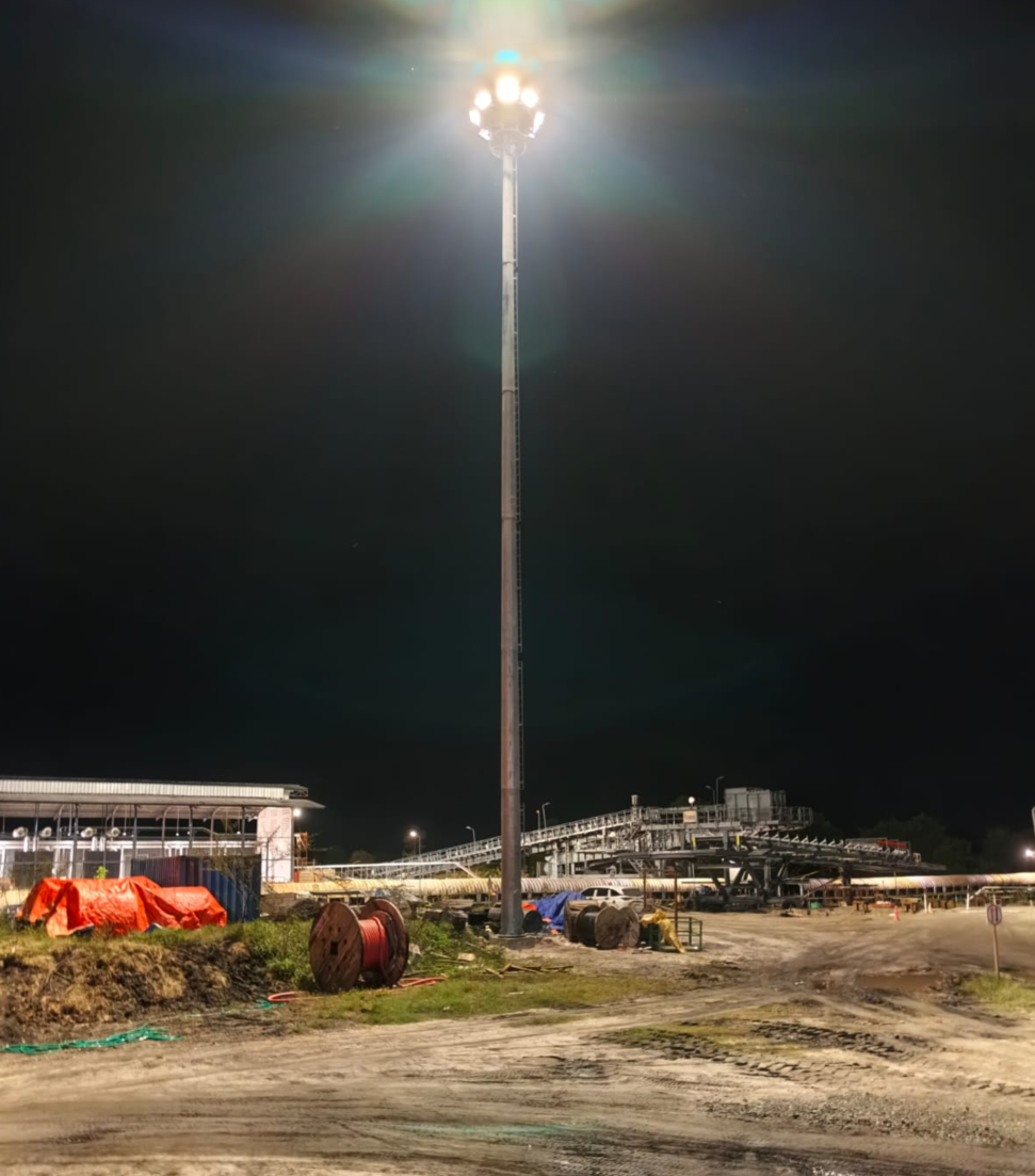 Completed high mast lighting installation at the customer’s mining site in Indonesia.
