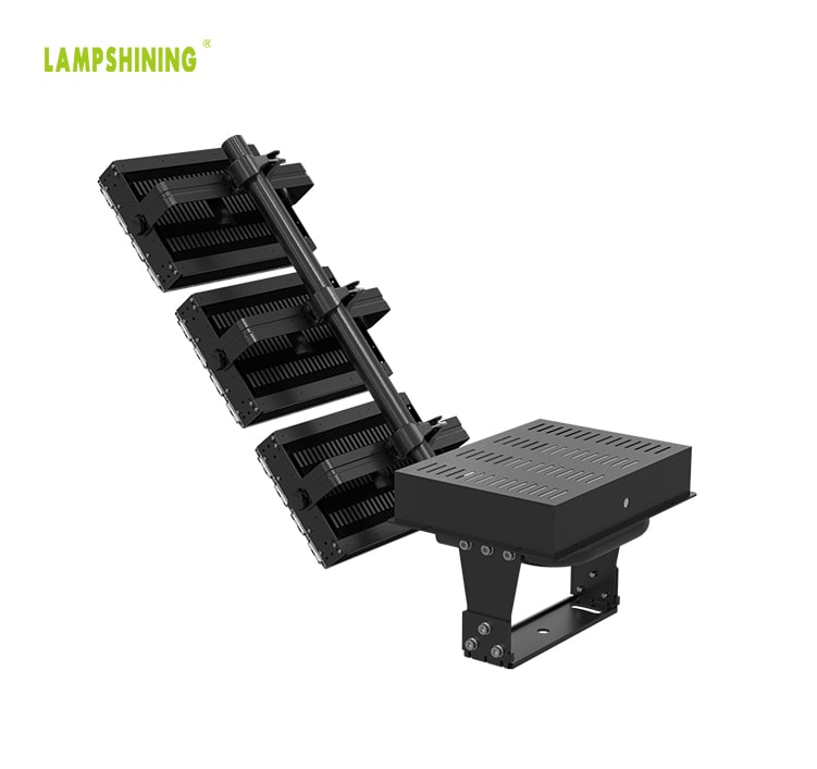 Black Stadium and Arena LED Flood Light 900W - 170Lm/W Pure aluminum Body 3 Module Rotatable Sport Light