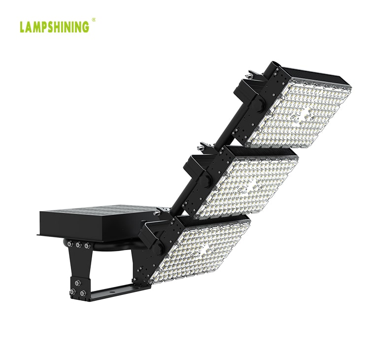 Black Stadium and Arena LED Flood Light 900W - 170Lm/W Pure aluminum Body 3 Module Rotatable Sport Light