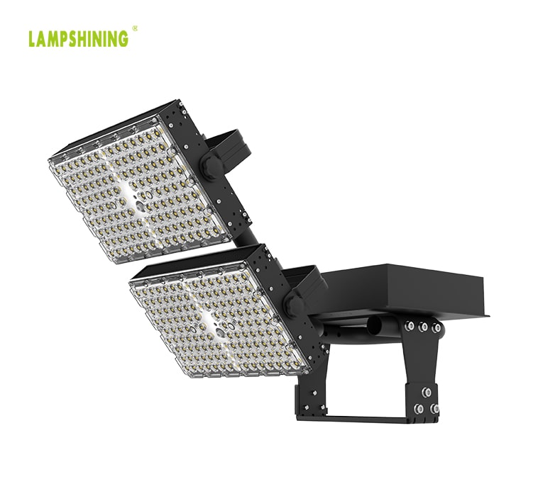 LED Area Flood Light Fixture 600W -  2 Module Black Rotatable 170Lm/W Outdoor Pole Uniform Illumination