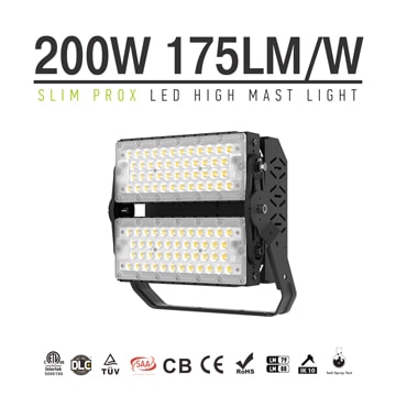 200W 35,000lm LED Flood Light - DLC TUV IP66 Black Bracket Rotatable 100-277V Uniformity Sport Light 