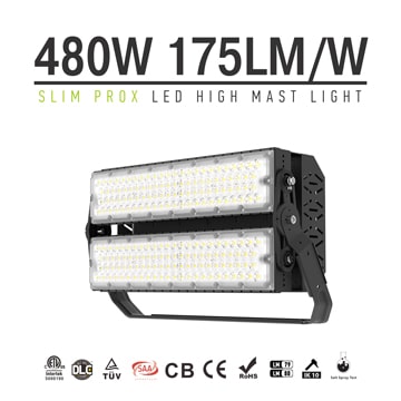 Slim ProX LED Sports Light, 480W 76800lm 100-277V Daylight DLC TUV Module Flood Lighting Wholesale