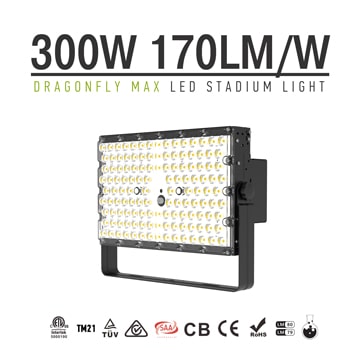 300W LED High Mast Flood Light - 20 40 60 degree Black Square High Efficiency Bracket Pole Flood light