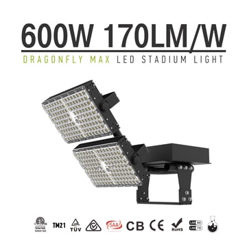 LED Area Flood Light Fixture 600W -  2 Module Black Rotatable 170Lm/W Outdoor Pole Uniform Illumination 