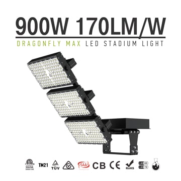 Black Stadium and Arena LED Flood Light 900W - 170Lm/W Pure aluminum Body 3 Module Rotatable Sport Light 