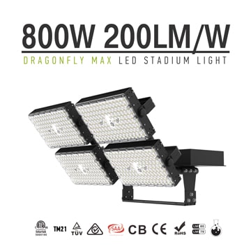 800W LED High Mast Light, 200Lm/W High uniformity Black Aluminum 4 Modules Waterproof Light 