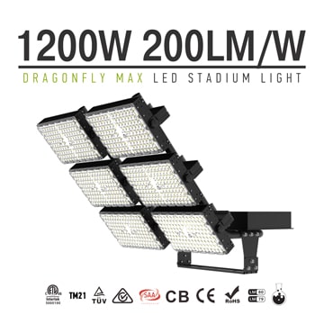 1200W 200Lm/W Dragonfly Max LED High Pole Light - ETL TUV Aluminum Fin 6 Module Rotatable Anticorrosive Flood Light 