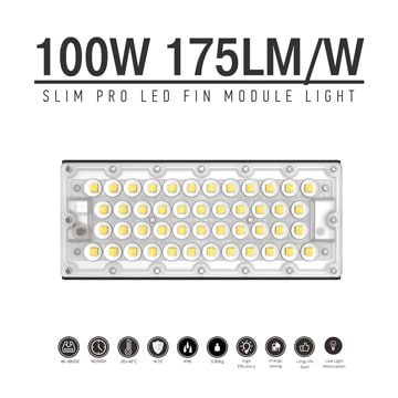 100W LED Fin Module Light, Waterproof Lumileds 5050 175Lm/W Area Light