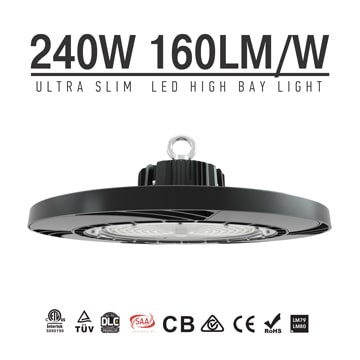 UFO LED High Bay Light 240W 36,000 lm, 5000K Flicker-Free Warehouse Lighting manufacturer 