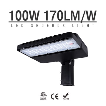 100W LED Shoebox Lights,170LM/W Type III 4000K 5000K Aluminum Area Lighting Fixtures 