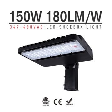 150W 347-480V LED Shoebox Area Light Fixtures 180Lm/W 27000Lm