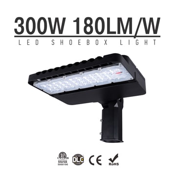 300W LED Shoebox Area Light Fixtures DLC Premium 180Lm/W 54,000Lm 