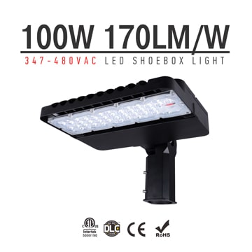 100W 347-480VAC LED Shoebox Light Fixtures Parking Lot Area Lighting 