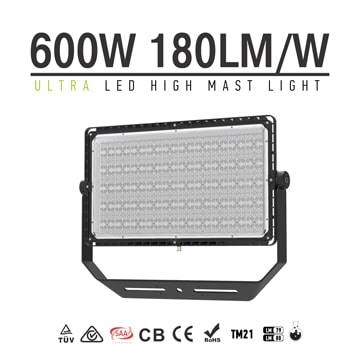 LED Stadium Spotlight 600W 108000Lm | Outdoor Black Dimmable High Mast Light 