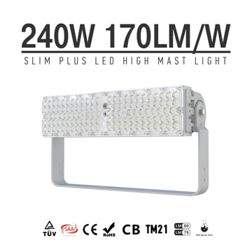 Slim Plus 240W&300W LED High Pole Light, 40800Lumens, High Efficiency 170Lm/W LED Flood High Mast Sport Stadium Lighting