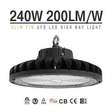 240W Black 5700K 90, 120 degree lens Dimmable Slim Fins UFO LED High Bay Lighting wholesale