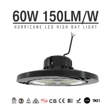 60W 9000Lm 150LM/W Sosen Hurricane UFO High Bay Light Fixtures - 175W MH Equivalent - 5000K