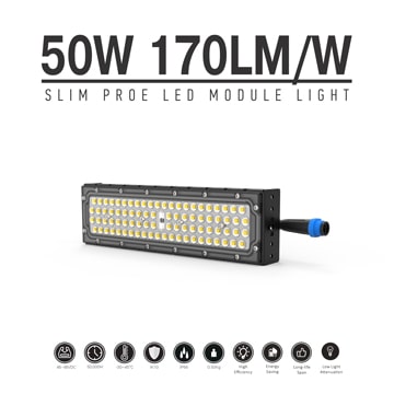 50W Slim ProE LED Module Light, 42VDC M15 Waterproof Male Plug Aluminum Fin Moduler Lighting 